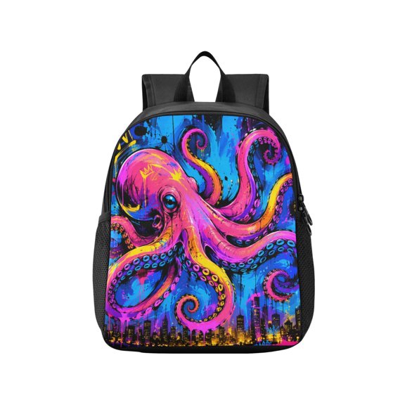 Toddler Backpack Graffiti Octopus City Wall Art Waterproof Lightweight Backpack Casual Mini Daypack for Daycare & Travel
