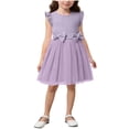 thumbnail image 2 of MKOSPLRT Girls Flutter Sleeve Tulle Dresses Cute Bowknot Midi Tutu Dress Ruffle A Line Pageant Birthday Party Gowns Kids Easter Outfits Purple 5-6 Years, 2 of 5