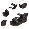 thumbnail image 6 of Women's Sequined Slip on Platform Wedge Sandals Summer Fashion Open Toe Dress Beach Slides Indoor Outdoor Comfortable Slippers Shoes Black Size 8, 6 of 6