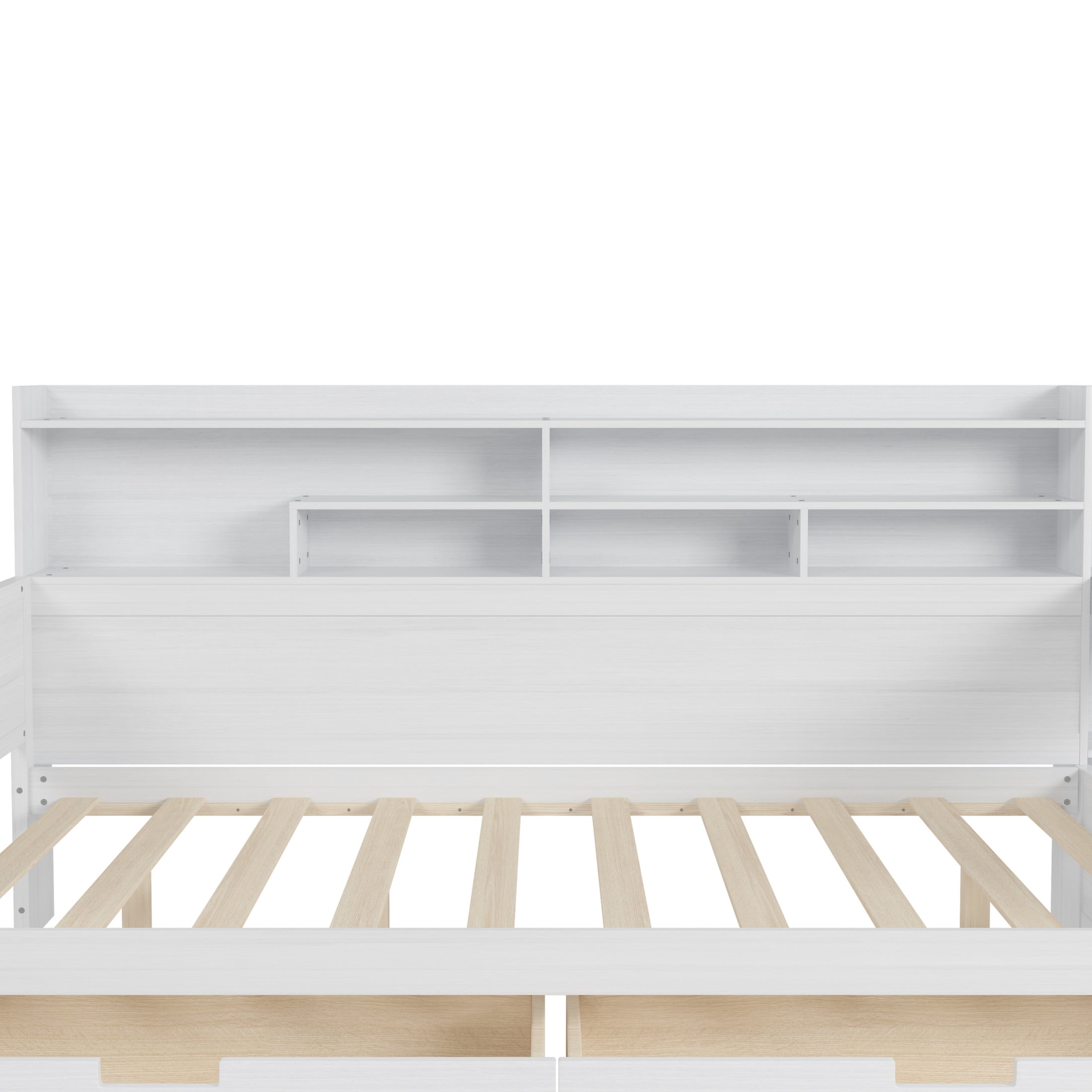 Noble House Full Size Daybed with Storage Shelves, 2 Drawers and Study Desk, Antique White