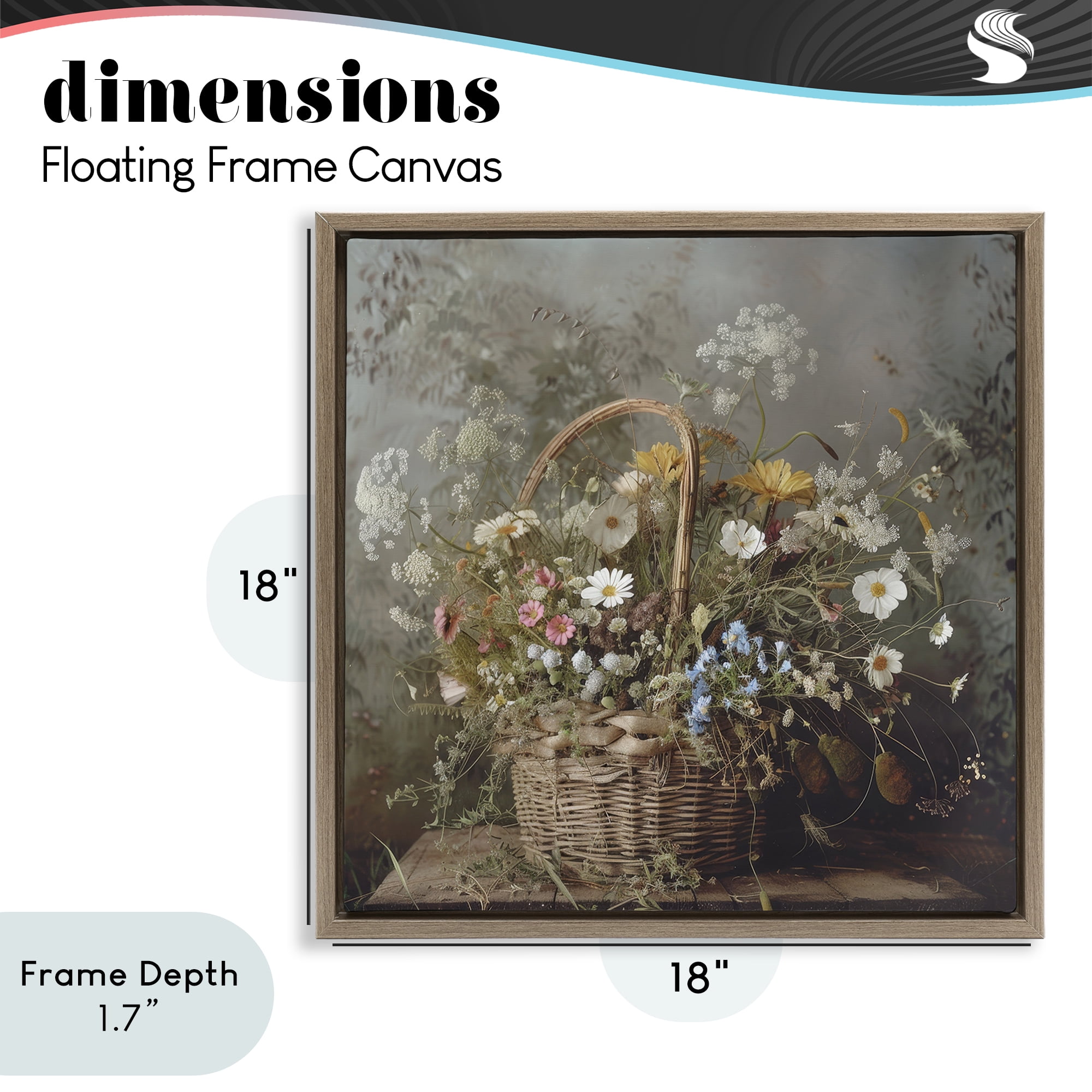 Stupell Industries Rustic Basket with Flowers Brown Framed Floater Canvas Wall Art, design by Lazar Studio
