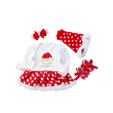 

Avamo Infant Leg Warmer Set Crew Neck Fall Romper Sets Long Sleeve 4Pcs Christmas Outfits Clothes Travel Xmas Headband Suits Cute Polka Dot Style-K 73cm