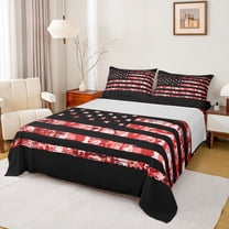 Homewish Rustic Camo Camouflage Twin Sheet Sets,American Falg Pattern Twin Fitted Sheet,Red Black Flat Sheet For Teens,Super Cozy Room Decor,3 Pieces
