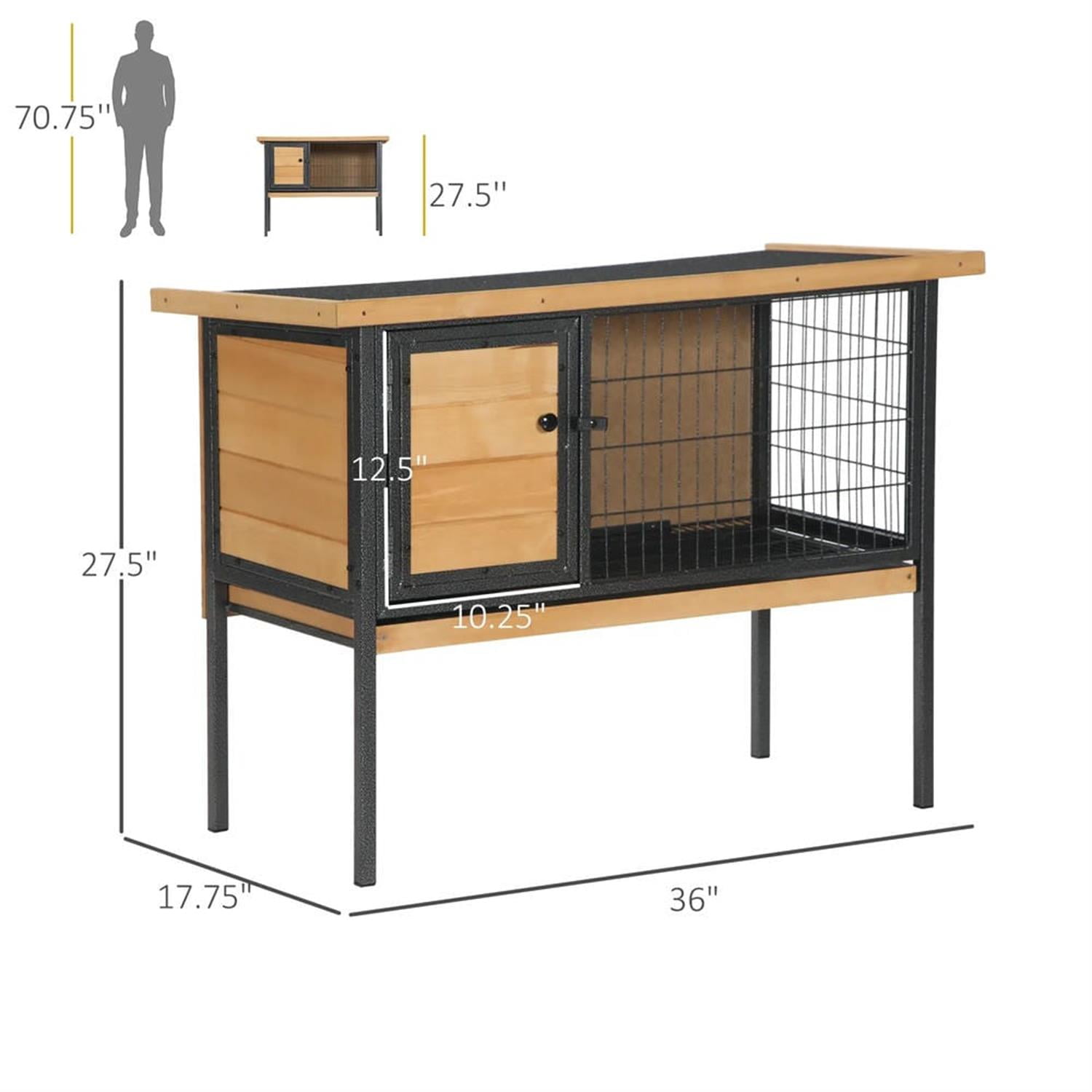 Kadyn 36" Outdoor Rabbit Hutch with Slide-out Tray and Openable Roof, Wooden Small Animal Habitat Enclosure Bunny Cage for Bunnies, Guinea Pigs, Beige