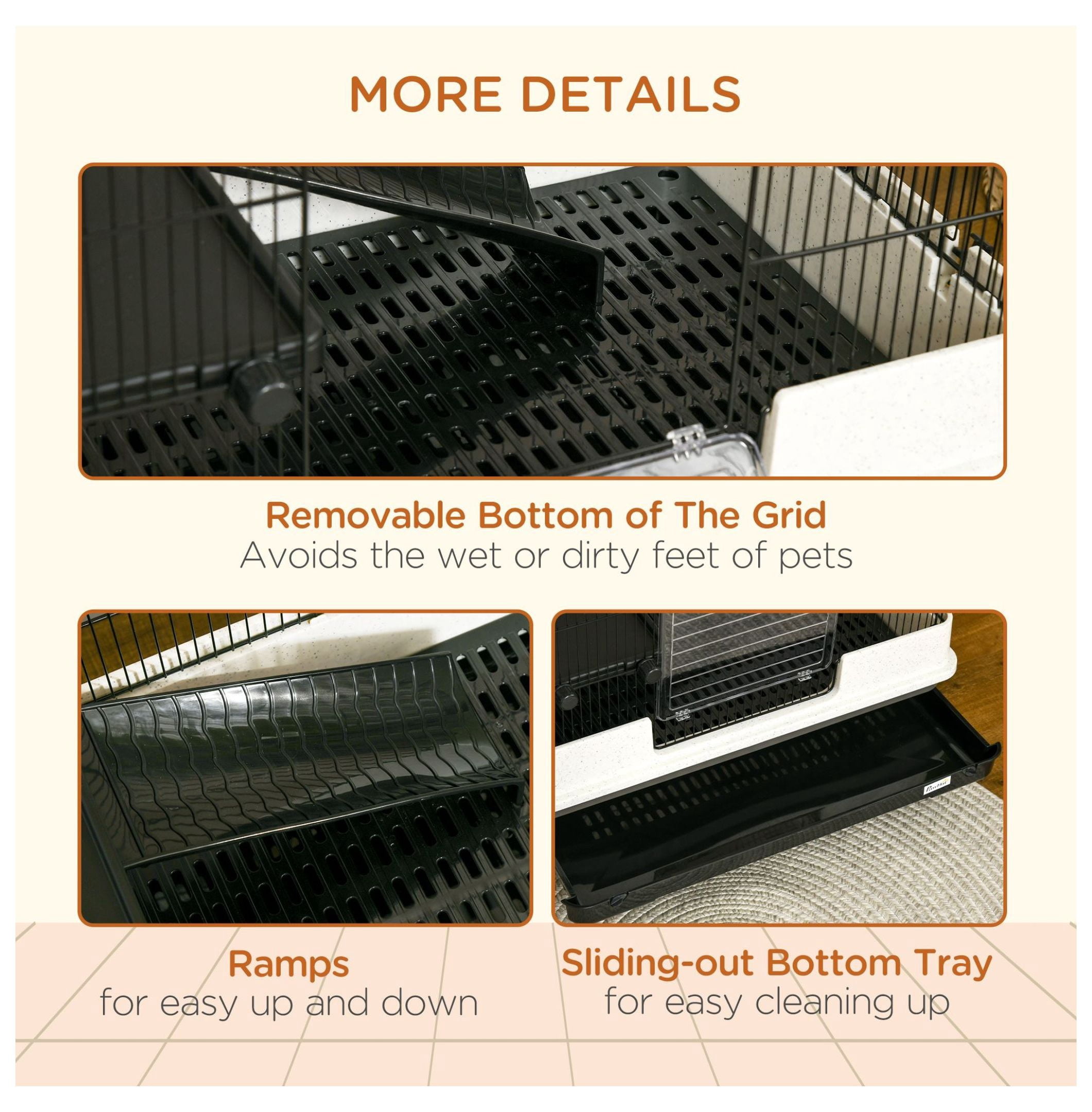2-Tier Black Small Animal Cage Rabbit Hutch with Wheels Removable Tray Platform Ramp for Bunny Chinchillas Hedgehog Gerbils