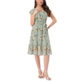 thumbnail image 2 of Vestido Midi de Invitada de Boda para Mujer INSPIRE CHIC con Cuello Cuadrado, Mangas de Volante y Estampado Floral en Verde Guisante XL, 2 of 4