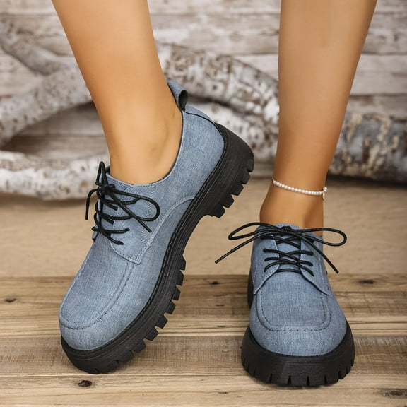 Wowcloth Fashion Casual Loafers for Women – Solid Color Round Toe Lace-Up with Thick Platform & Chunky Heel for Everyday Comfort Slip-On Shoes