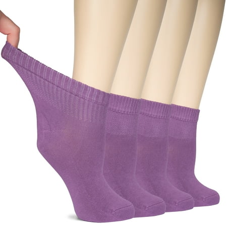 

HUGH UGOLI Women Diabetic Ankle Socks Super Soft & Thin Bamboo Socks Wide & Loose Non-Binding Top & Seamless Toe 4 Pairs Lilac Shoe Size: 10-12