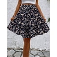 thumbnail image 6 of Women'S Floral Print Ruffle Hem Elastic High Waist Tie Front Skirt Black S, 6 of 8
