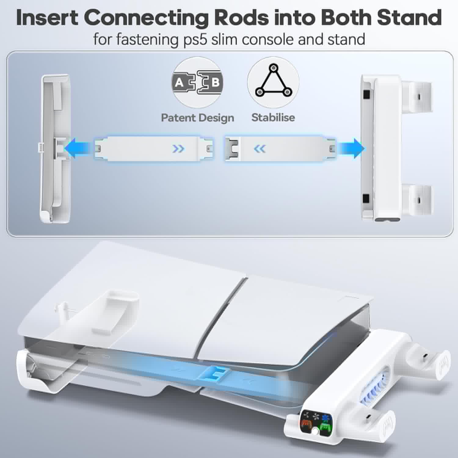 thumbnail image 3 of Soporte de refrigeración horizontal de repuesto para PlayStation Slim Disc & Digital Only, cargador doble para mandos PS5 con ventilador de refrigeración de 3 niveles, para la consola PS5 Slim 2023, 3 of 7