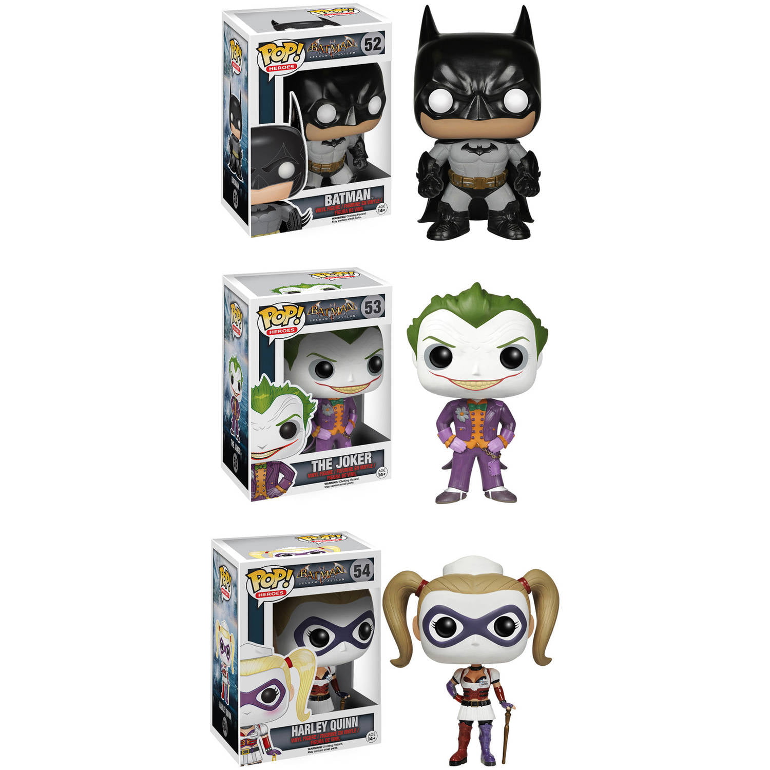 Funko Arkham Asylum POP! Heroes Vinyl Collectors Set: Batman, Joker, Nurse  Harley Quinn 