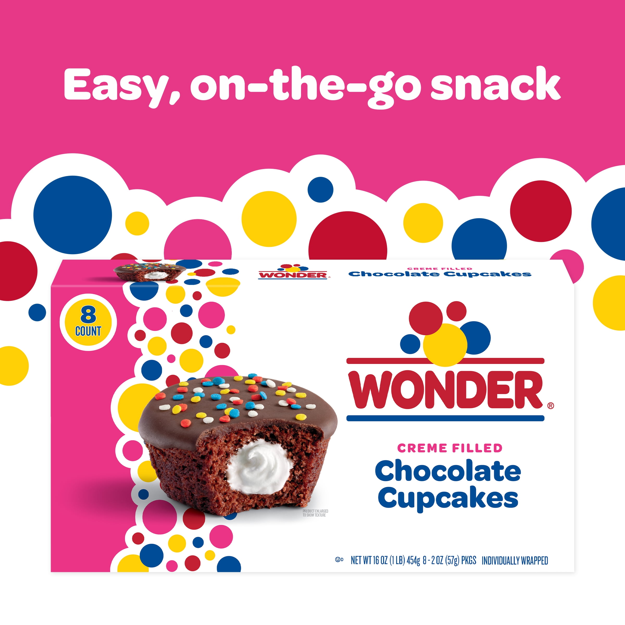 (3 pack) Wonder Crème Filled Chocolate Cupcakes, Individually Wrapped Cupcakes, 8 Count