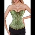 thumbnail image 1 of Corsé Moldeador con Cordones y Estampado Floral Renacentista para Mujer, Sin Mangas, con Cuello en V. Verde S, 1 of 9