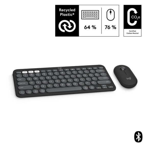 Logitech Pebble 2 Combo, Wireless Keyboard and Mouse, Quiet and Portable, Customizable - Graphite