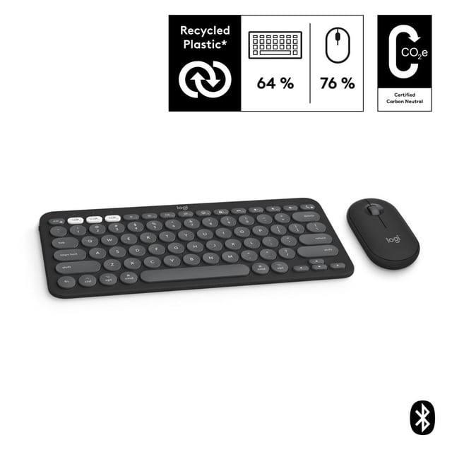 Logitech Pebble 2 Combo, Wireless Keyboard and Mouse, Quiet and Portable, Customizable - Graphite