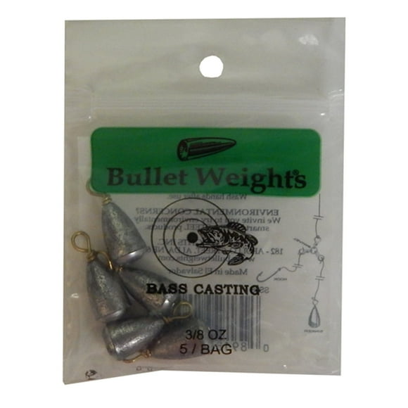 Bullet Weight SS38 3/8-Ounce Bass Casting Sinker, Gray Finish,Multicolored