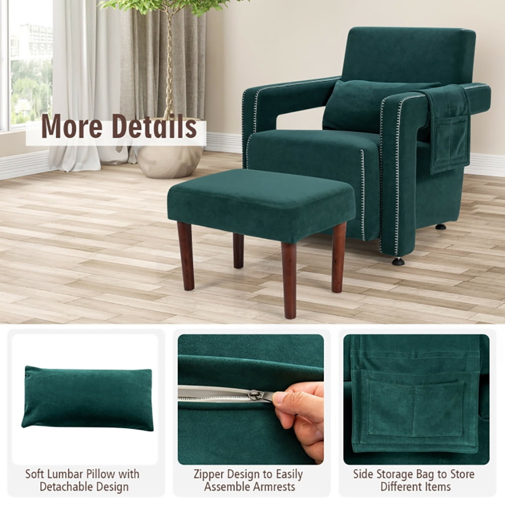 Finihen Accent Single Sofa Chair with Ottoman, Modern Berber Fleece Single Sofa Chair with Ottoman and Waist Pillow, for Living Room, Bedroom, Green Finihen Accent Single Sofa Chair with Ottoman, Modern Berber Fleece Single Sofa Chair with Ottoman and Waist Pillow, for Living Room, Bedroom, Green
