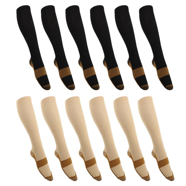 6 Pares de Medias de Compresión de Cobre Unique Bargains Negro Beige L/XL