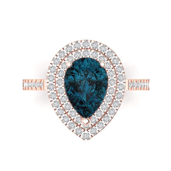 Halo Engagement Ring for Women - 2.48ct Natural London Blue Topaz in 18K Rose Gold Promise Ring