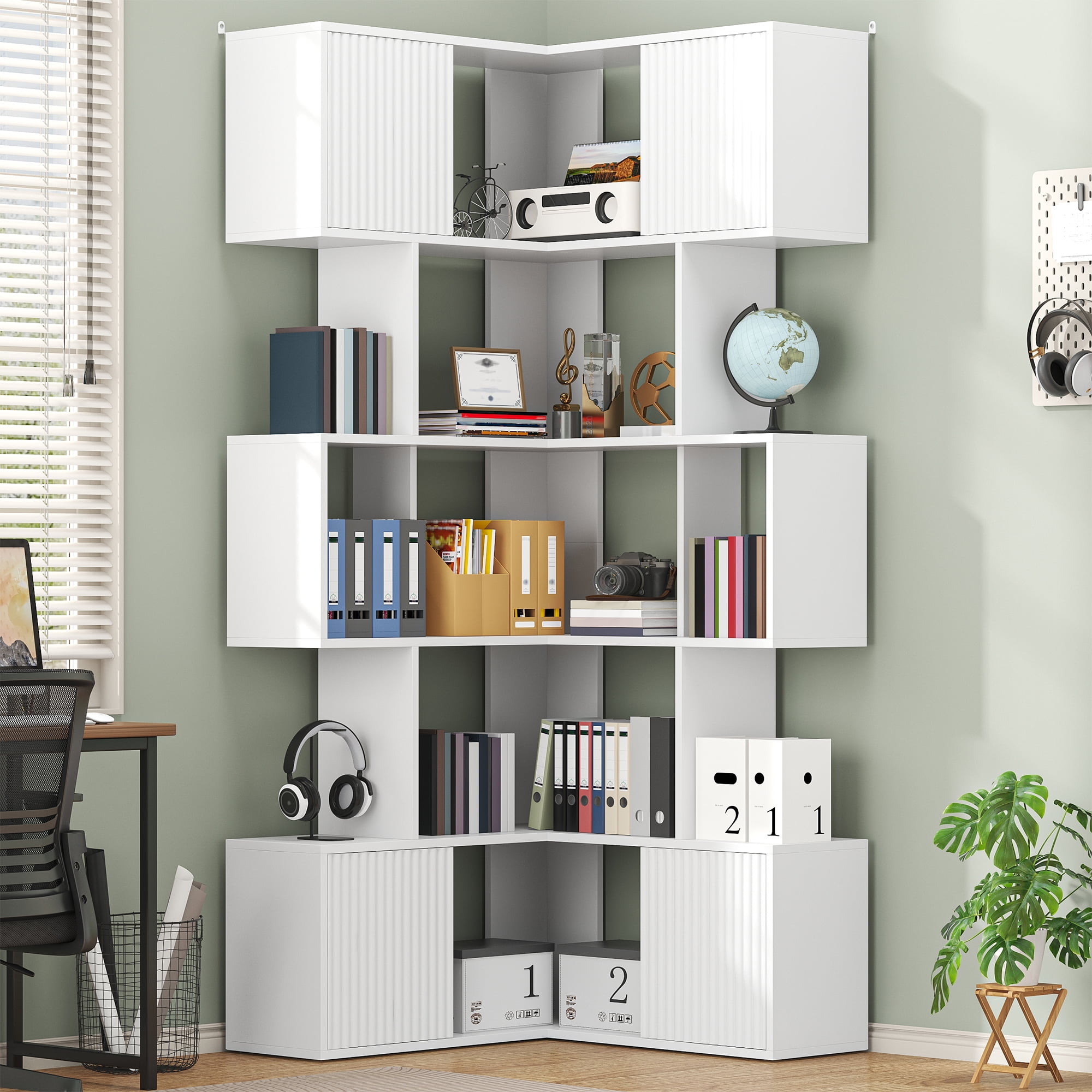 ModFurne 71 inch L-Shaped Corner Bookshelf, 5 Tier Cube Storage Bookcase, Wood Modern Book Shelf Organizer for Living Room/Home Office/Bedroom, White