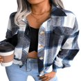 thumbnail image 4 of EIMELI Women Plaid Wool Jacket  Adults Button-down Color Block Lantern Sleeve Lapel Cardigan, 4 of 7