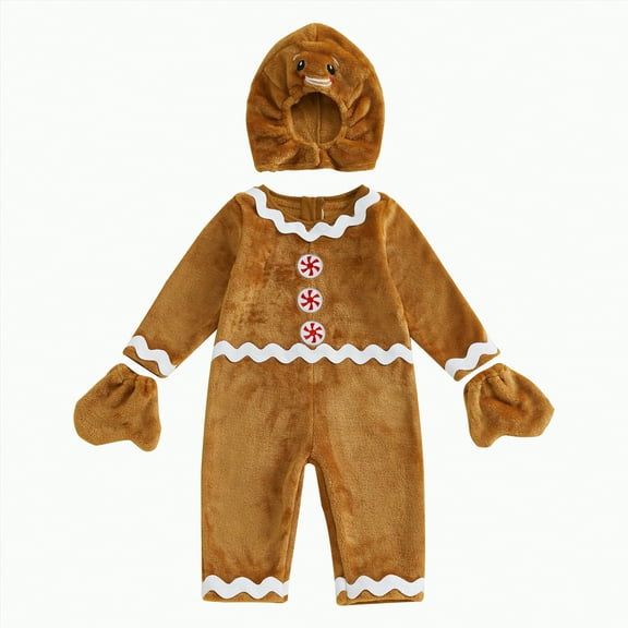 mgoYE Newborn Baby Boy Girl Clothes Toddler Baby Ginger Bread Outfit Christmas Onesie Romper Long Sleeve Jumpsuit(Brown,6-12 Months)