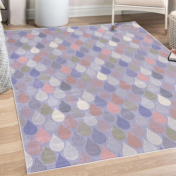Geometric Decorative Rug, Raindrops Doodle Style Creative Leaf Shaped Colorful Girls Theme, Quality Carpet for Bedroom Dorm and Living Room, 6 Sizes, Pale Pink, by Ambesonne