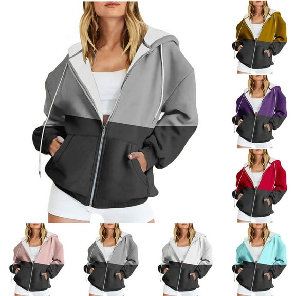 Ashirexll Zip Up Hoodie Women, Winter Tops for Women, Casual Printed Zippered Long Sleeve Hooded Jacket
