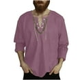 thumbnail image 4 of Elvqul Mens Cotton Shirts Long Sleeve Under $5 Casual Pull on Purple Fashion V-Neck Tees Plain Drawstring Shirts, 4 of 5
