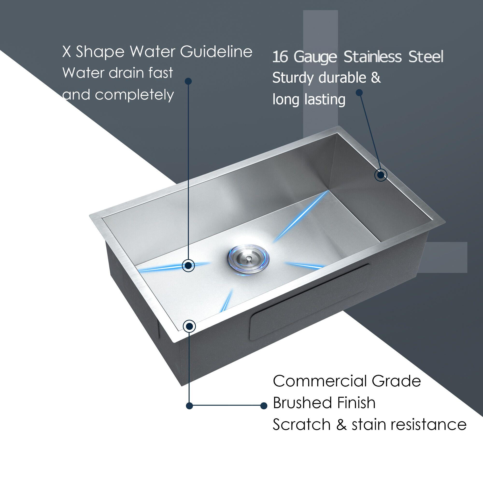 Boyuevi 32 Inch Undermount Sink - 32" x 19" x 9" Undermount Stainless Steel Kitchen Sink 16 Gauge 9 Inch Deep Single Bowl Kitchen Sink Basin, Includes Drain Assembly (No Additional Accessories)