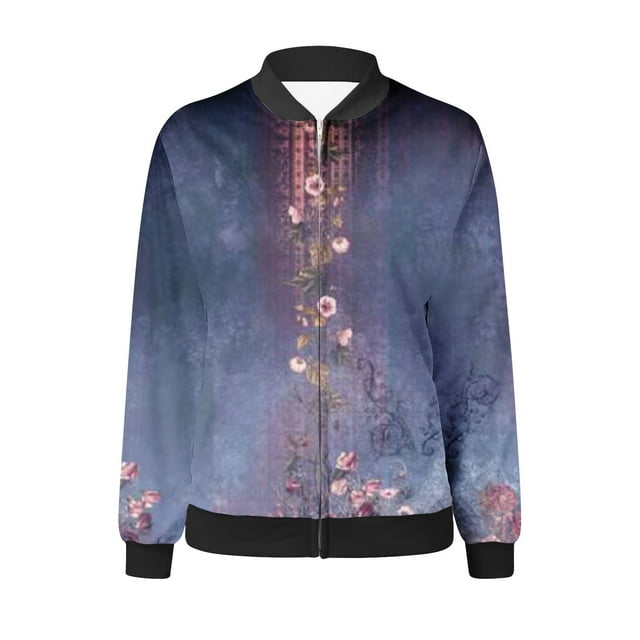 Pisexur Veste de Baseball pour Femmes Plus Cardigan Kimono Léger à Fleurs Imprimé Manches Longues Zip Veste Bomber