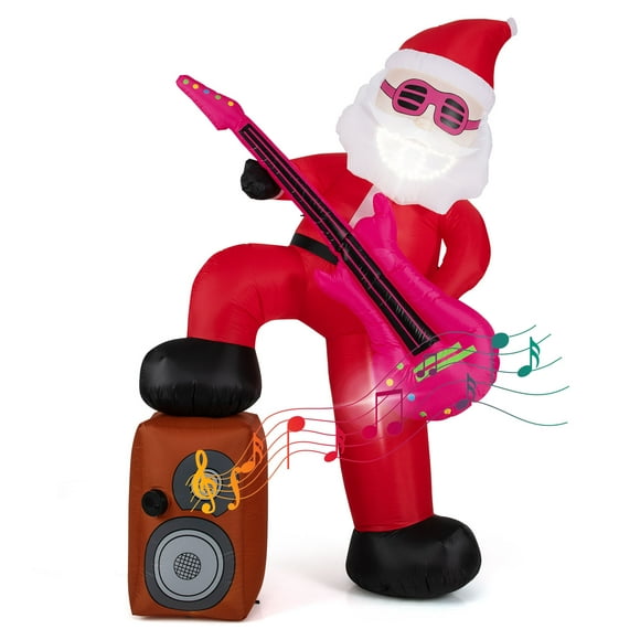 Gymax 8.4 ft Outdoor Inflatable Santa Claus w/Music Sound-synced Light Effect LED Lights Multicolor