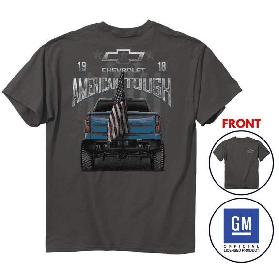 Chevrolet Pickup American Tough Since 1918 USA Flag Shirt Gray Official Licensed (2XL)