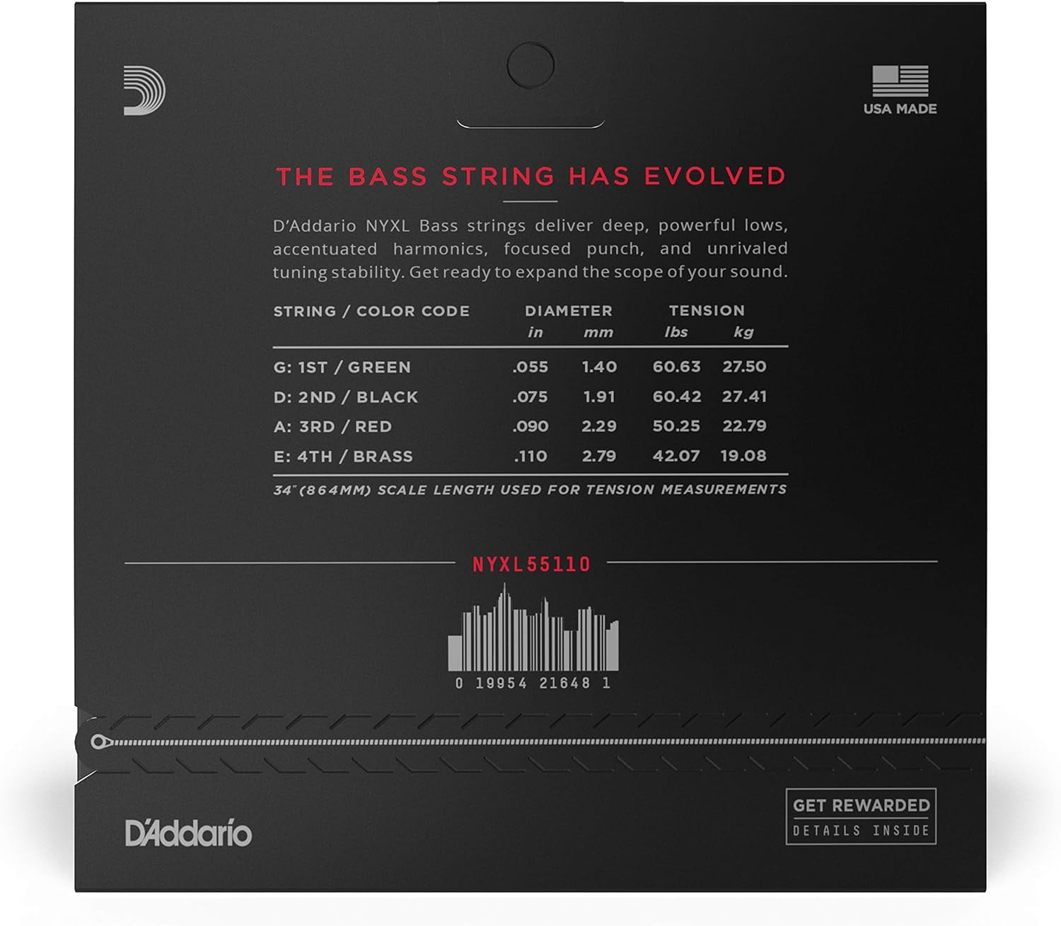 D'Addario NYXL55110 Nickel Wound Bass Guitar Strings, Heavy 55-110, Long Scale