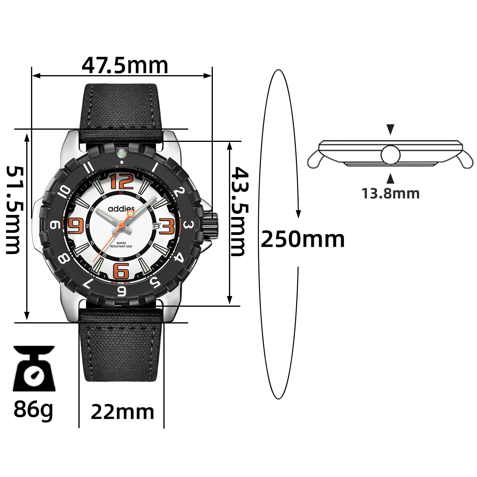 ADDIES Men's Watch, Analog Quartz Watch with 50M Water Resistant, Luminous Dive Style Outdoor Sport Watch for Men