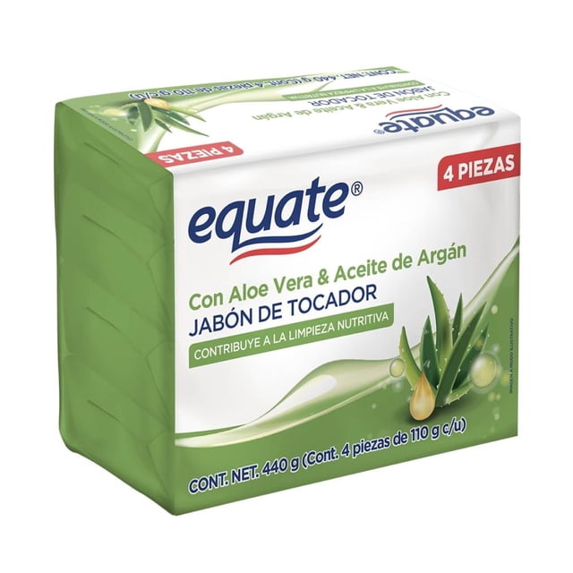 Jabón de tocador Equate aloe vera y aceite de argán 4 barras 110 g c/u