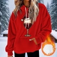thumbnail image 6 of Xuniizn Christmas Sweatshirts for Women, Santa Print Long Sleeve Drawstring Front Pocket Double Velvet Oversized Hooded Tops, Soft Comfortable Warm Holiday Casual Hoodies, 6 of 7