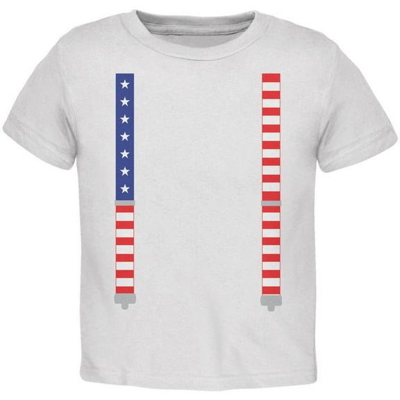 4th of July American Flag Suspenders White Toddler T-Shirt - 4T
