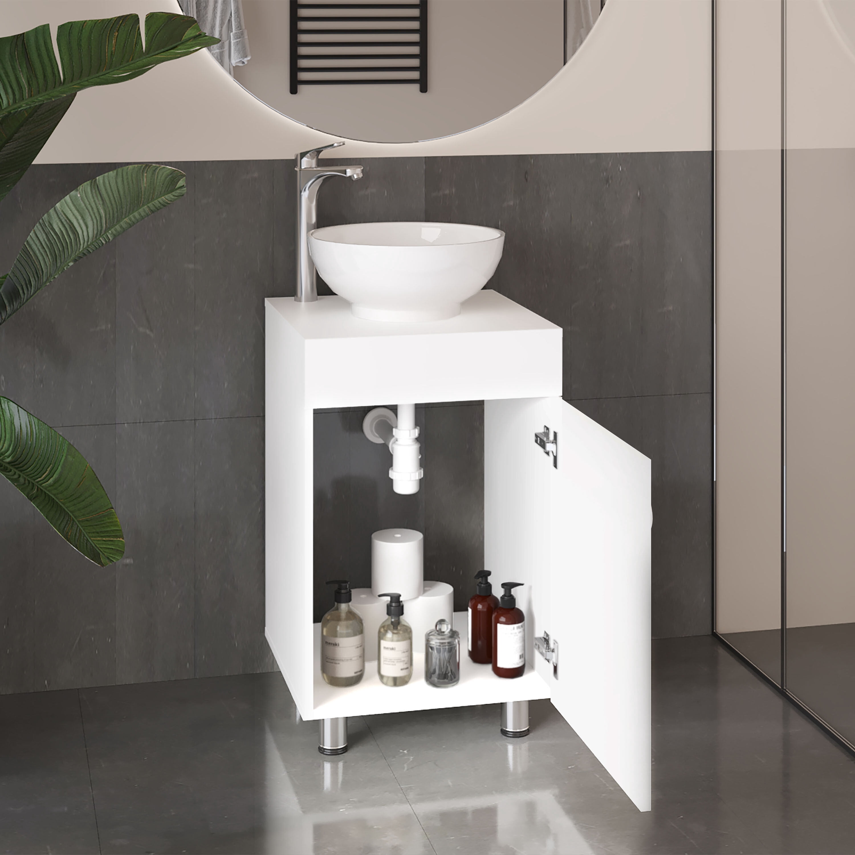 Vanity With Sink, Bathroom Vanity with Sink, 1 Door, 4 Legs, White Bathroom Vanity,Engineered Wood Single Sink Vanity, Bath & Faucets Bathroom Vanities