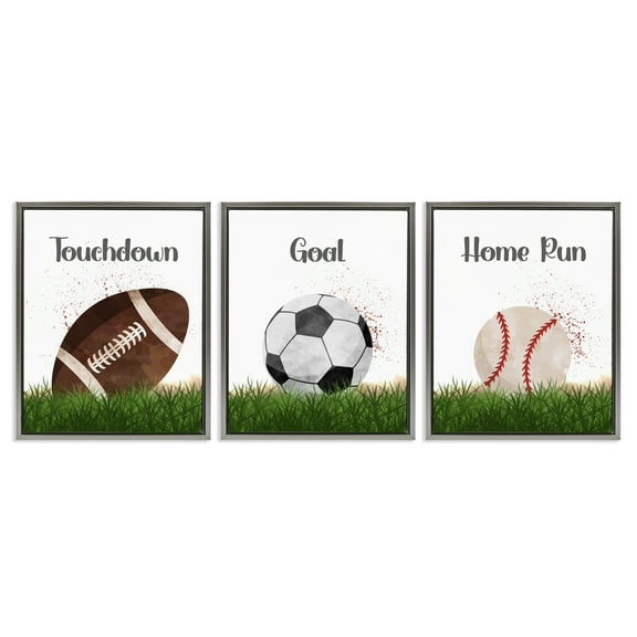 Stupell Industries Have A Ball Team Sports 3 Piece Gray Framed Floater Canvas Set, design by Christine Simpson Art