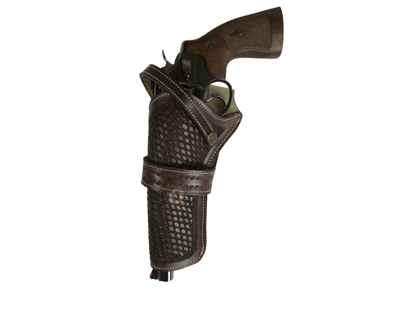 Leather Holster Basket Tooled Long Barrel Western Gun Cover Brown Color - Left Handed