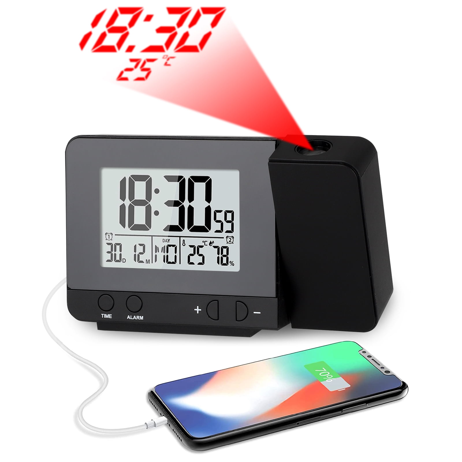 Digital LED Dual Laser Wall Projector Projection Alarm Time Clocks Temperature 