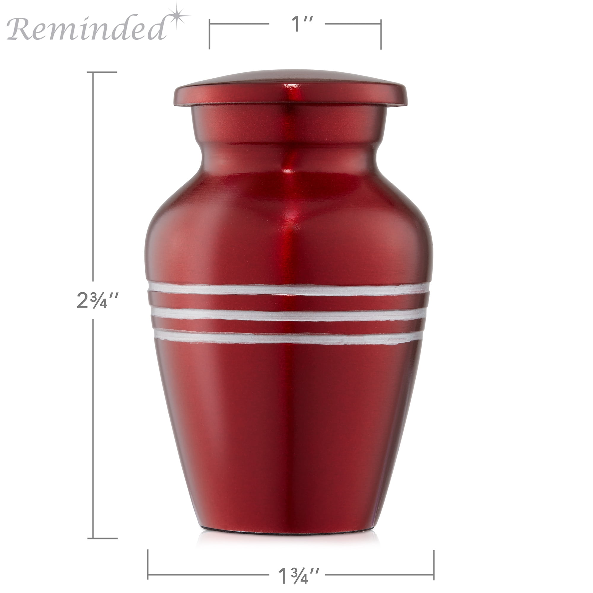 Small Cremation Keepsake Urns for Human Ashes, Set of 4 Red and Silver Stripe Miniature Urns