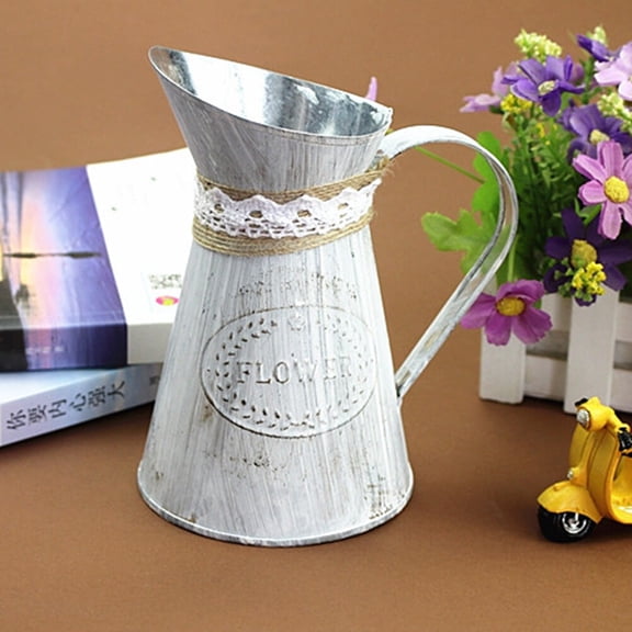 LOLIPPYY Chic White Iron Flower Pot Pitcher for Elegant Decorative Flower Arrangements