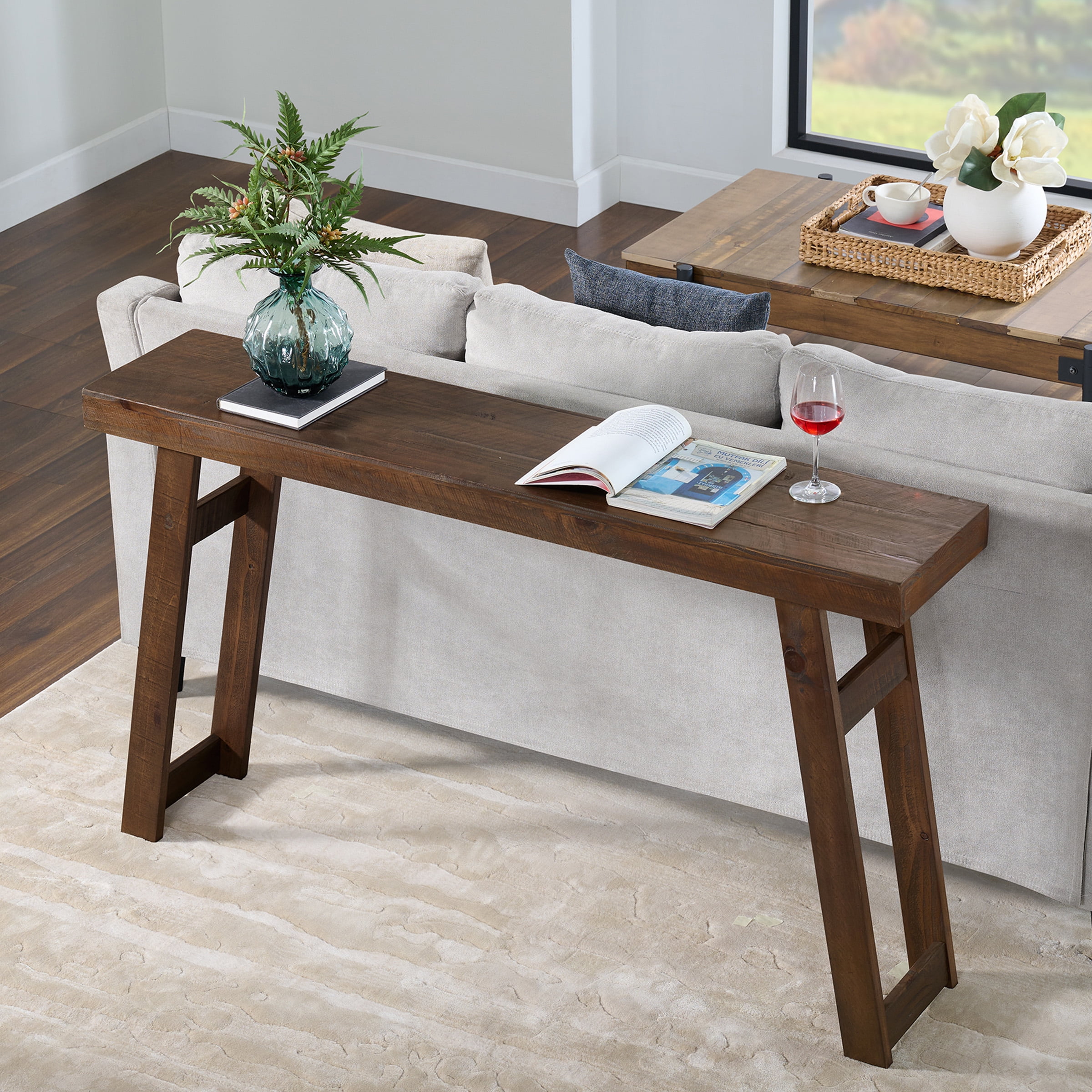 Alaterre Furniture Lawas Solid Wood Console Table - 56 Inch Modern Farmhouse Entryway Table, Brown