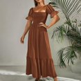 thumbnail image 2 of Birdeem Mode Décontractée Été Col Carré Uni Manches Courtes Femme Robe Femme Longues Robes, 2 of 12