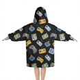 thumbnail image 2 of Retro Consoles Games Icons Black Pattern Blanket Hoodies for Kids 6-13YR Oversize Wearable Blanket Hoodies for Boys Girls Teens, 2 of 7
