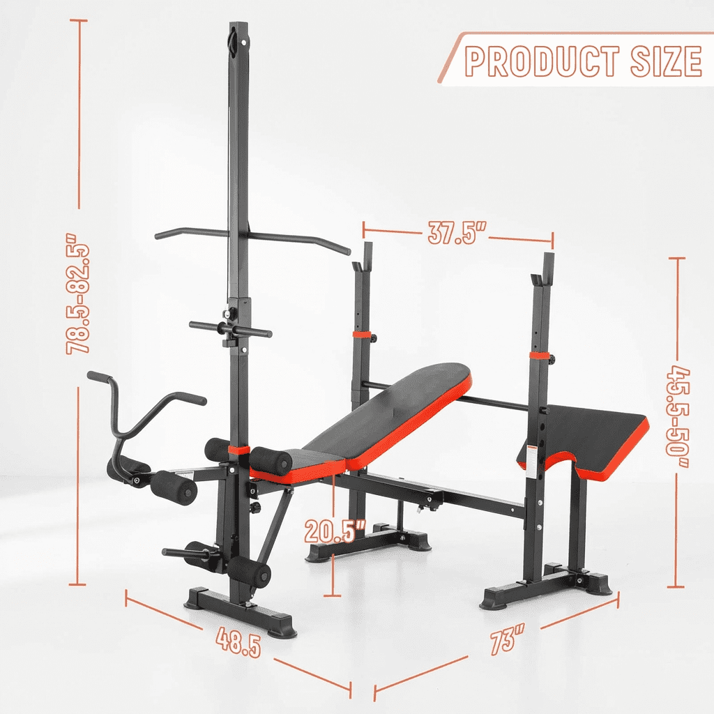 PUATUL 1500LB 8 IN 1 Weight Bench with Lat Pulldown and Leg Extension/Curl, Foldable Bench Press with Preacher Curl & Squat Rack, Workout Benches with Safety Bar Catches for Home Gym