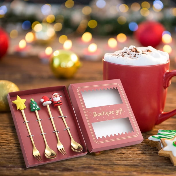 Juego De 6 Cucharas De Café Navideñas En Oro | Acero Inoxidable 304, Motivos Navideños, Ideal Regalo Y Decoración