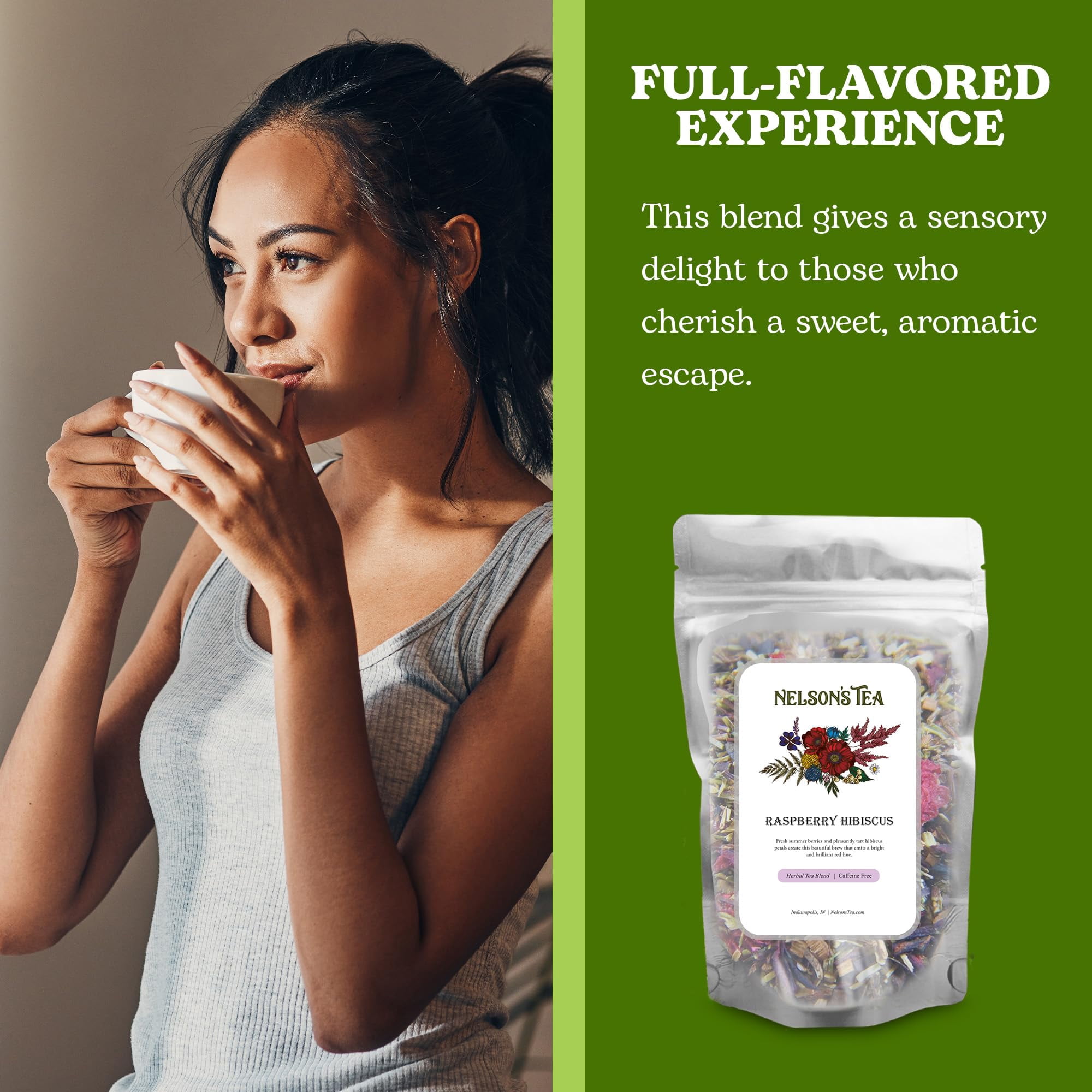Nelson's Tea Raspberry Hibiscus Tea - Cut & Sifted Green Rooibos Tea, Honeybush, Dried Raspberries, Acai, and Pomegranate Loose Leaf Tea (16 oz)